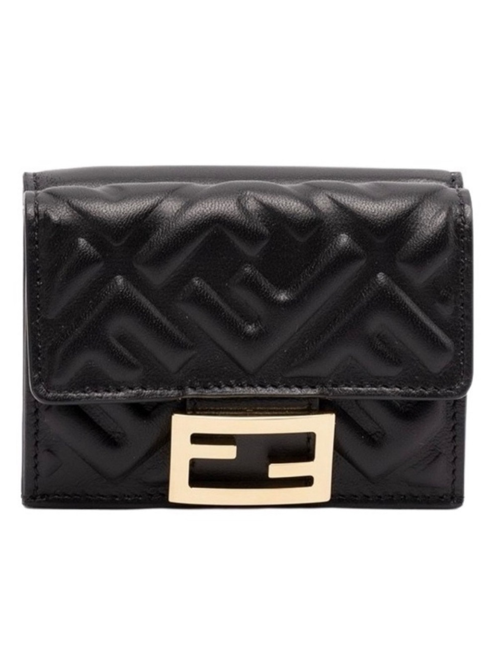 FENDI Baguette FF logo embossed leather trifold wallet small wallet